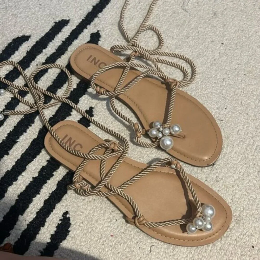 INC International Concepts Jerzi Rope Embellished Strappy Flat Sandals Size 11 - Picture 2 of 6
